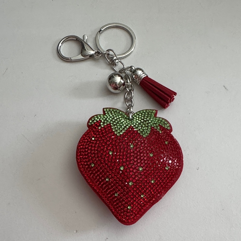 Strawberry Keychain with Red and Green Accents